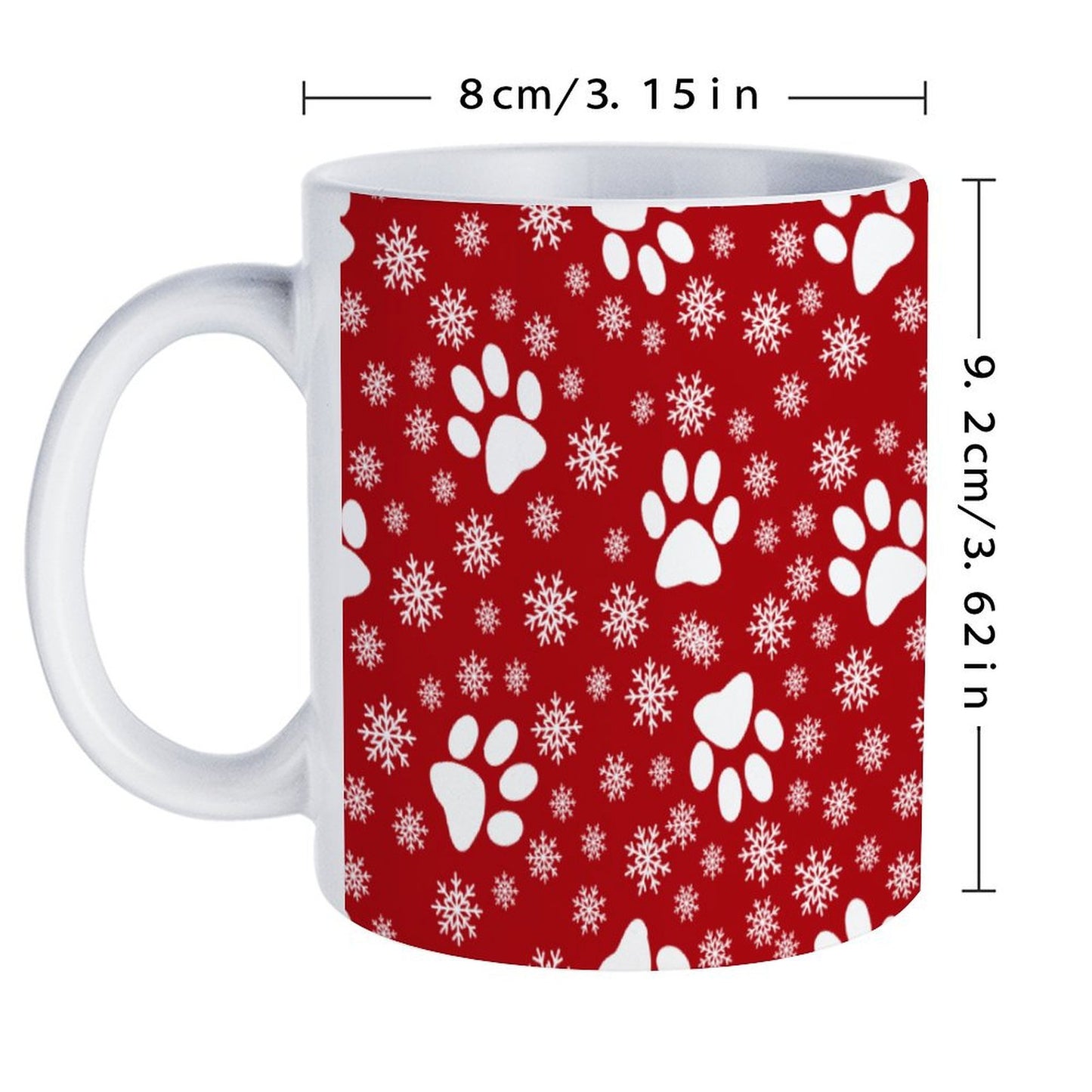 POD US Local White mug with full print, Christmas Snowflakes Cats Dogs Paws Red 0067