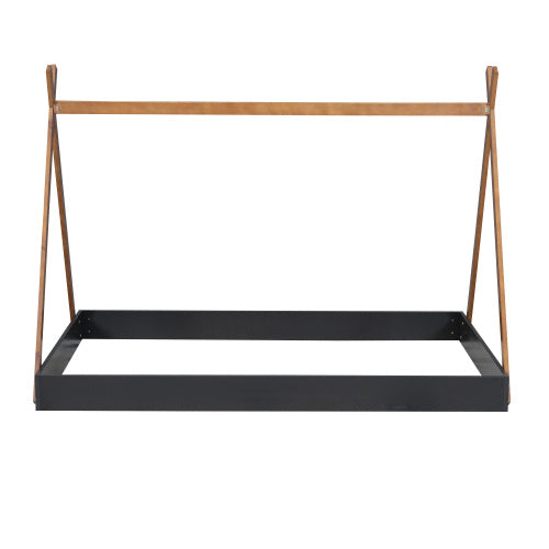 US Local Full Size Tent Floor Bed With Triangle Structure, Black Brown