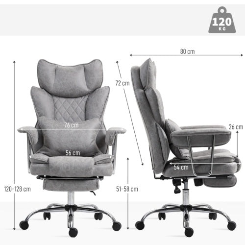 UK Local HOMCOM Leathaire Reclining Office Chair With Lumbar Support Pillow