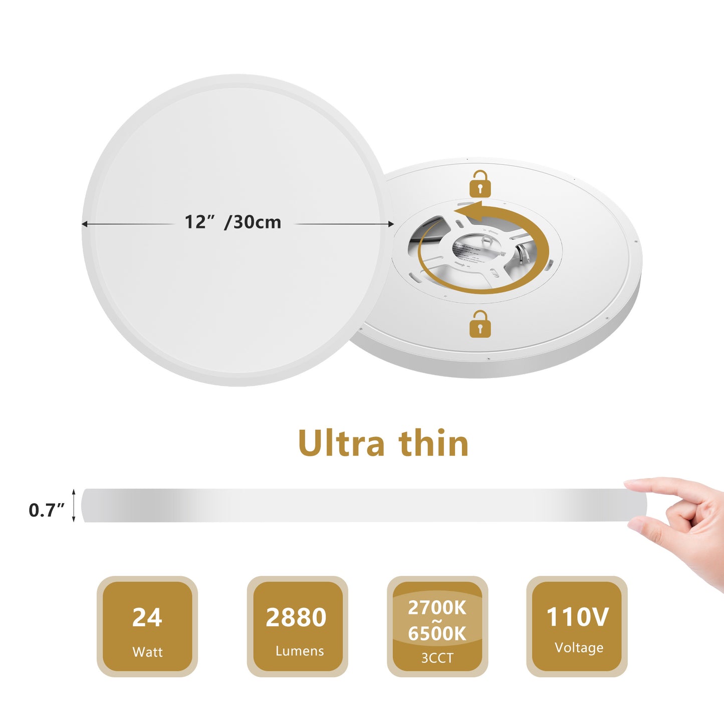 US Local 6PK 12 In. LED Flush Mount Ceiling Light Fixture - 2880 Lumens, 5 CCT 2700K-3500K-40000K-5000K-6500K, Round Color Selectable Panel Light, Dimmable, Suitable For Bathroom Or Shower