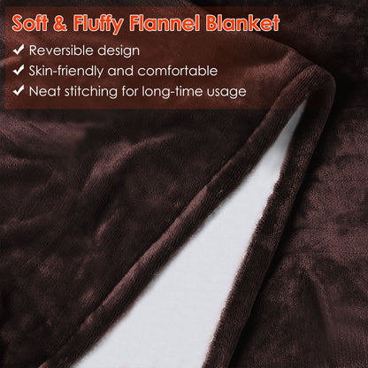 US Local 1 Pc Electric Heated Flannel Throw Heated Blanket With 6 Heat Settings 1-8 Hours Auto Off Washable For Home Office Usage 59x50in