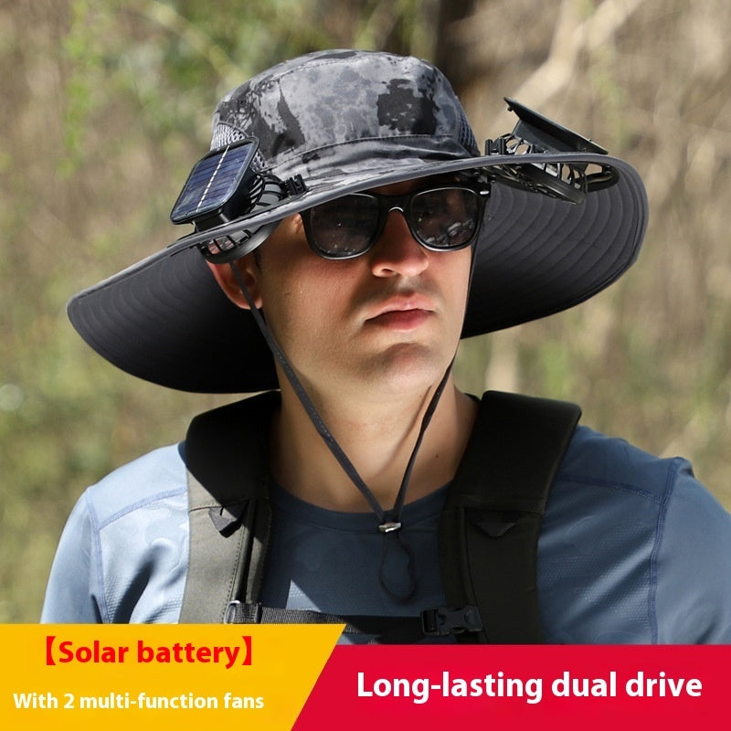 Outdoor Wide Brim Sun Hat With Solar Fan Wide Brim Solar Fan Outdoor Fishing Hat Solar USB Charging Solar Powered Hat Adjustable