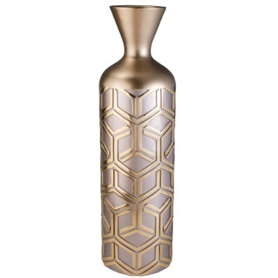 22 Tall Polyresin Decorative Vase, Weave Rose Gold Design