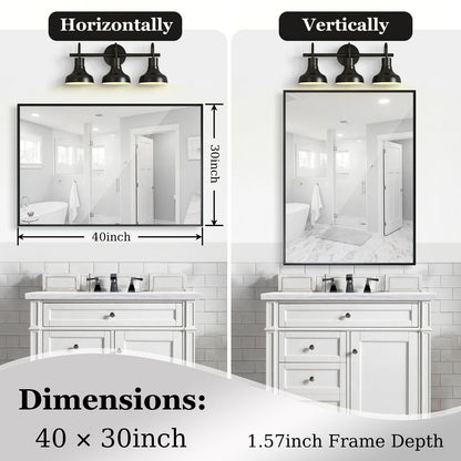 US Local 40x30 Inch Glossy Black Bathroom Mirror Wall Rectangular Vanity Mirror