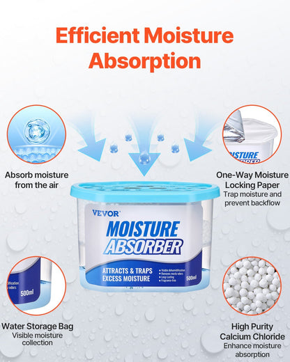 US Local VEVOR Moisture Absorber Boxes, 10.8 Oz Humidity Absorber Boxes 6 Packs , Fragrance Free Dehumidifier Attracts Extra Moisture From Your Bathroom, Closet, And Kitchen
