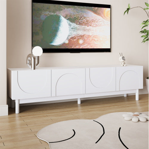 UK Local TV Cabinet With Curved, Wave-Shaped Doors, Shelves, And TV Stand With Stabilizing Legs