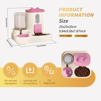 US Local Fully Automatic 2in1 Cat Food Dispenser - Integrated Water And Food Feeding System - Cute Water Dispenser