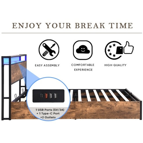 US Local Wooden Platform Bed Frame With Lifting And Charging Station