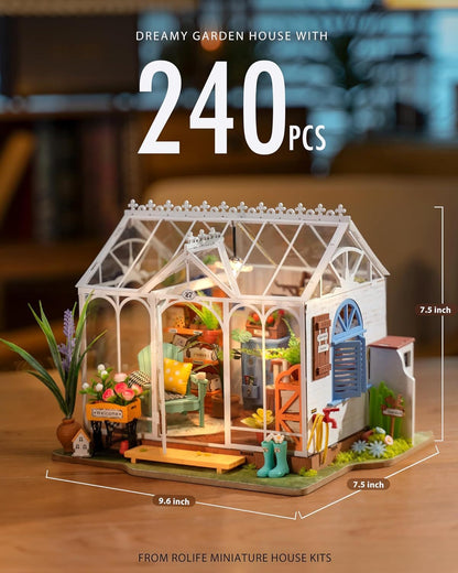 US Local ROBOTIME Rolife Mengyu Flower Minature House DIY Building Toys With LED Light For Gifts DG163