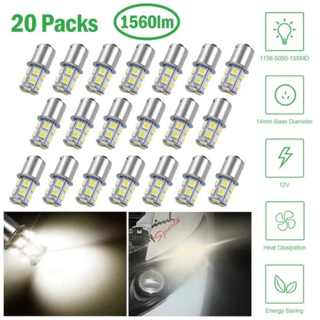 US Local 20Pcs 12V Car Light Bulbs 4500K 14MM Aluminum Alloy Turn Signal Light