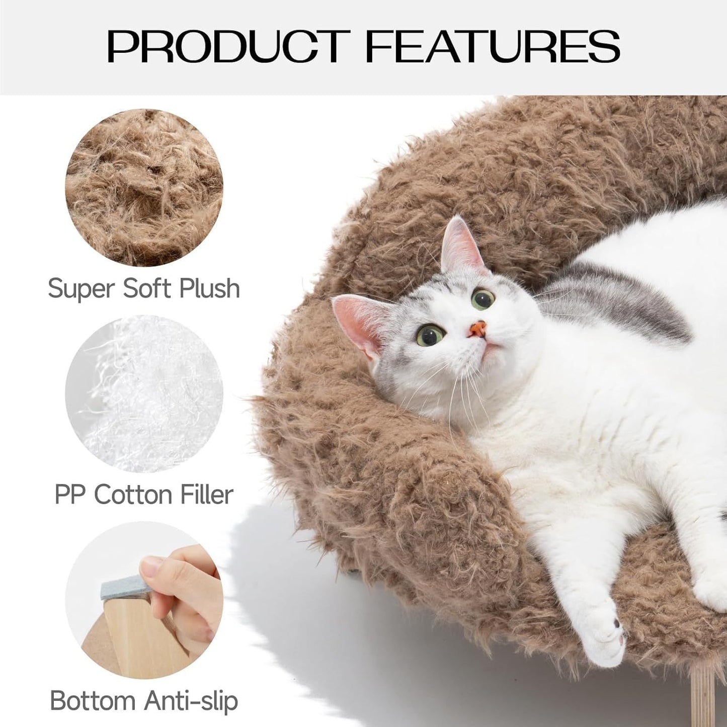 MEWOOFUN Elevated Cat Bed With Washable Cover - 26x18.3x8.5 Inch Wooden Pet Sofa For Cats & Small Medium Dogs, Modern Pet Furniture Brown