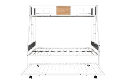 US Local Metal Double Bunk Bed With Rollers Heavy Duty Sturdy Metal Noise Reduction Safety Barrier Wood Trim