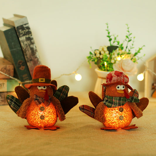 Thanksgiving Scene Decorations Light-emitting Turkey With Tail Doll Ornaments Kindergarten Gifts