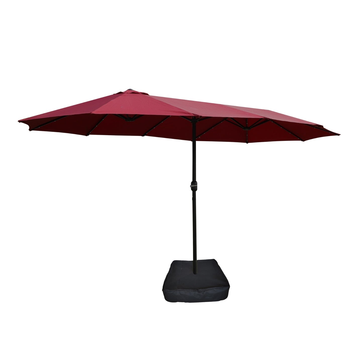 US Local 15x9ft Large Double-Sided Rectangular Outdoor Twin Patio Market Umbrella With Light And Base- Red