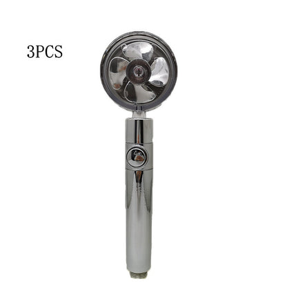 US Local Propeller Driven Shower Head With Stop Button And Cotton Filter Turbocharged High Pressure Handheld Shower Nozzle