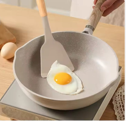 US Local Non-Stick Silicon 12 Pcs Heat Resistant Wooden Handle Kitchen Cooking Utensils Set, Khaki Color