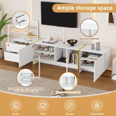 UK Local TV Stand For 85inch TV, Entertainment Center With Storage Cabinet And Open Shelves, Embossed Pattern TV Stand, TV Cabinet And Media Console For Living Room, Bedroom, White