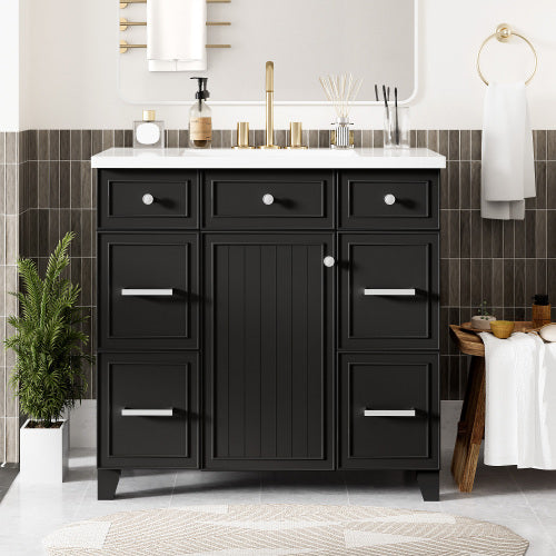 US Local 36  Bathroom Vanity Cabinet With Sink Top Combo Set , Black ,Single Sink,Shaker Cabinet With Soft Closing Door And 3 Drawers