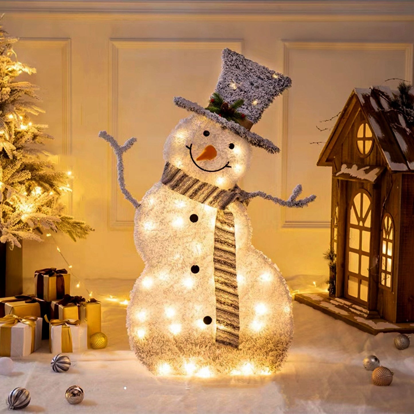 US Local 1Pc LED Christmas Snowman Decoration Light Collapsible Battery Operated Lighted Snowman Indoor Outdoor Garden Light With Removable Hands Scarf