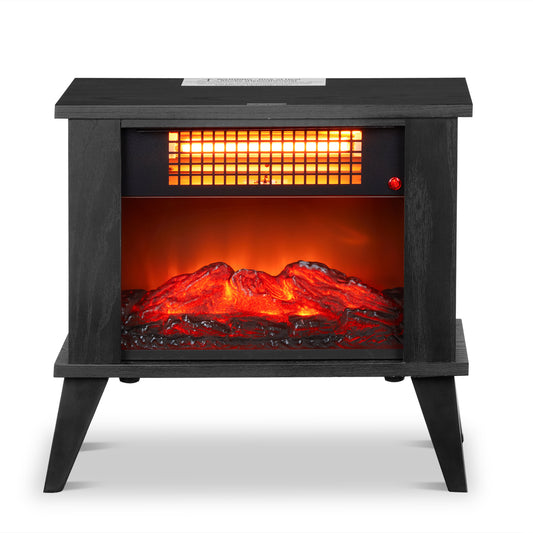 US Local ZOKOP HT1287B 120V 1000W 15in Fireplace Black Wood Free-standing - Quartz Tube - 2nd Gear Temperature Control - With Fake Firewood  - Single Color