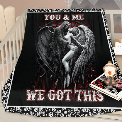 US Local Beauty And Ghost Human Skeleton Printed Halloween Soft Cozy Lightweight Durable Plush Flannel Throw Blanket For Bedroom Living Rooms Sofa Couch 50Inchx60Inch