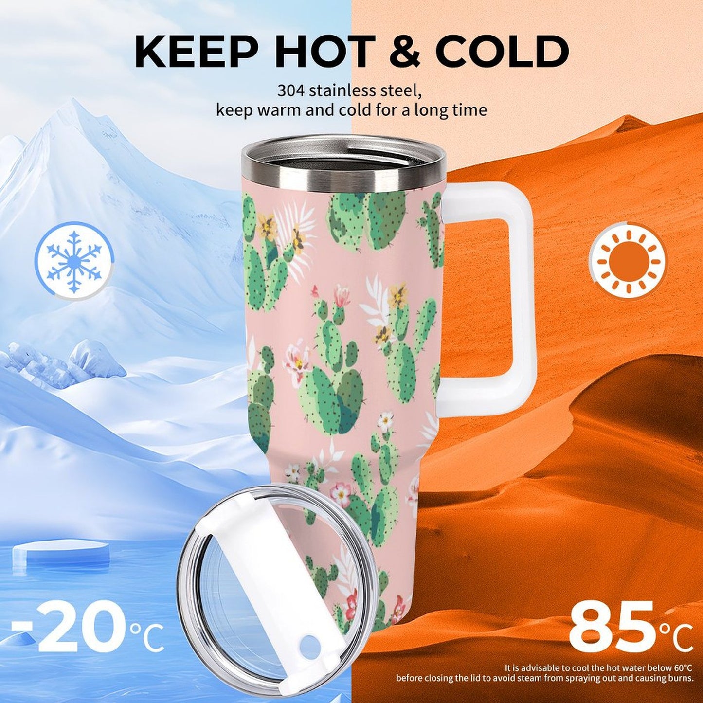 PHDT00045 POD US Local Tumbler 40 oz Large Capacity Car Cup Cactus, Tropical, Pink