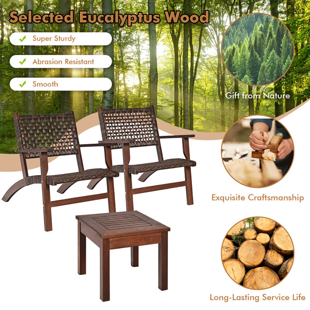 US Local 3 Pieces Outdoor Wooden Patio Rattan Furniture Set