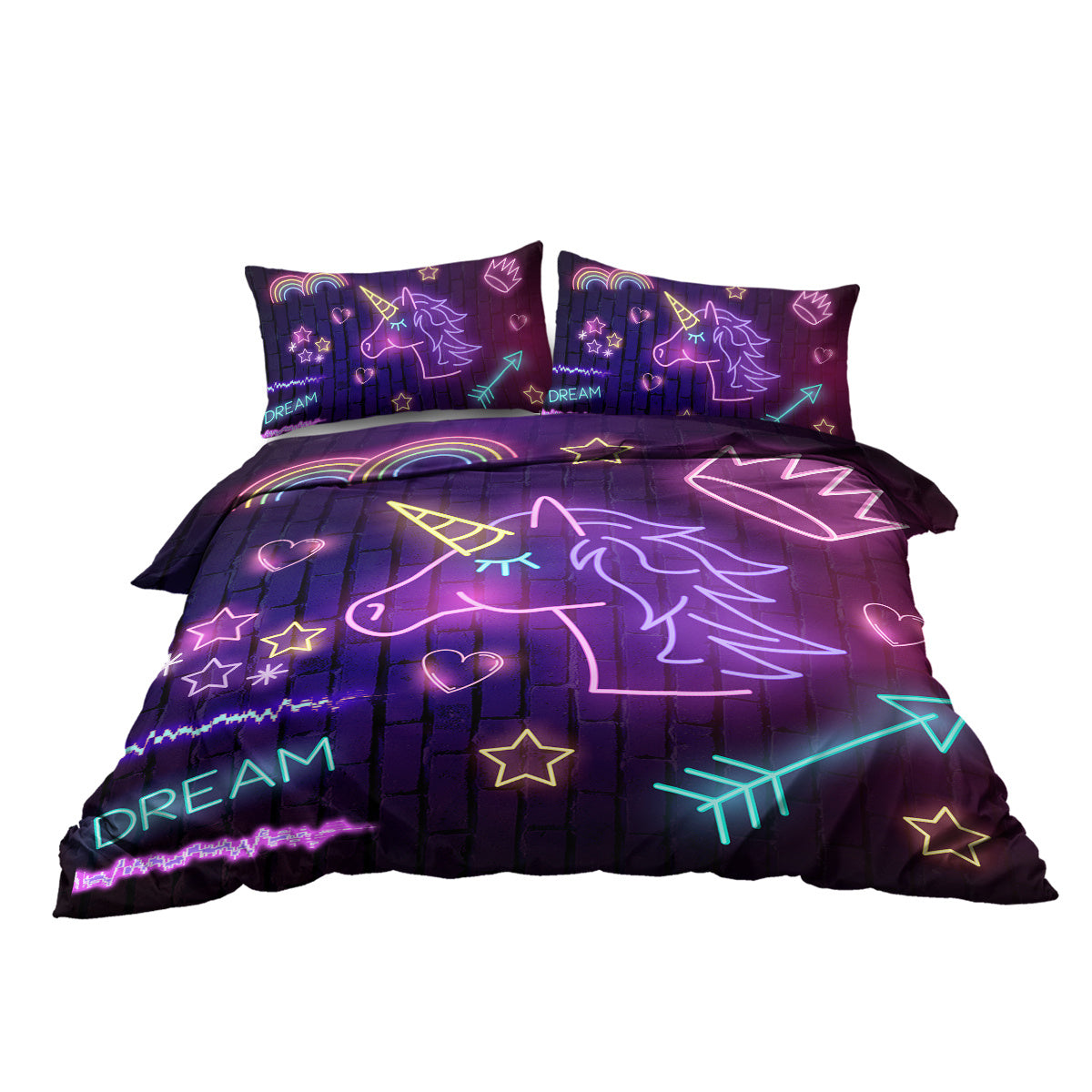 US & UK Local Star Bedding Neon  Pattern 3 Piece Black Duvet Cover Set