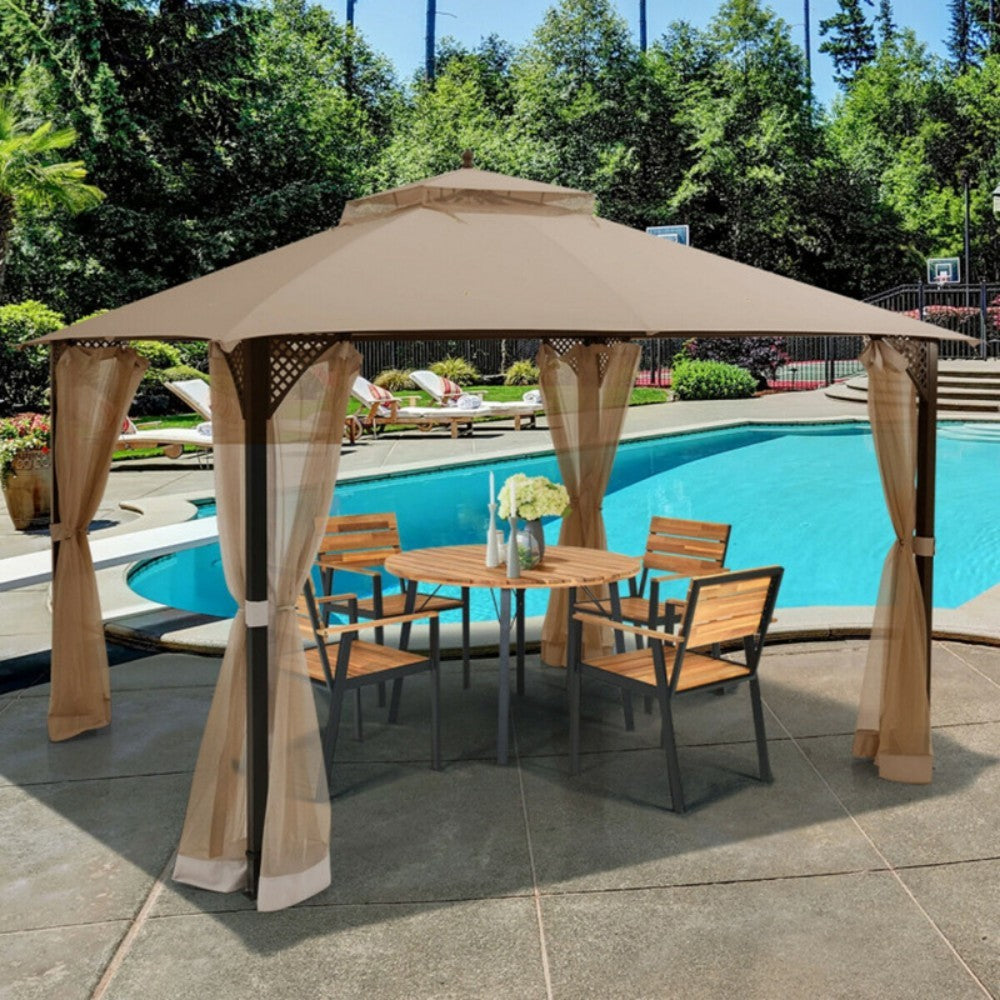 US Local 12 X 10 Feet Outdoor Double Top Patio Gazebo With Netting