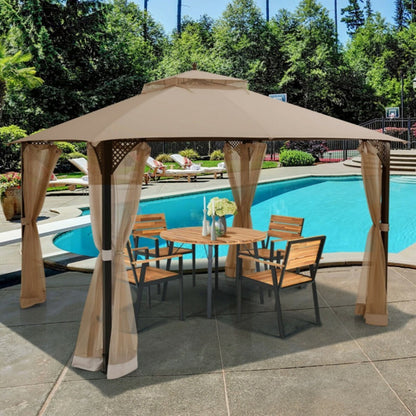 US Local 12 X 10 Feet Outdoor Double Top Patio Gazebo With Netting