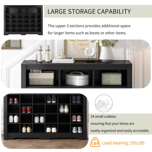 US Local Stylish Design 24 Shoe Cabinet Console, Modern Shoe Cabinet With Curved Base, Multifunctional Sideboard, High Quality, For Corridor, Bedroom, Living Room, Black