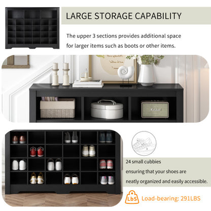 US Local Stylish Design 24 Shoe Cabinet Console, Modern Shoe Cabinet With Curved Base, Multifunctional Sideboard, High Quality, For Corridor, Bedroom, Living Room, Black