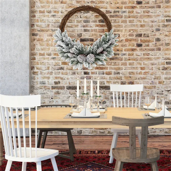 US Local Snow Flocked Artificial Christmas Wreath With 35 LED Lights