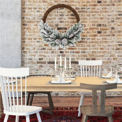 US Local Snow Flocked Artificial Christmas Wreath With 35 LED Lights