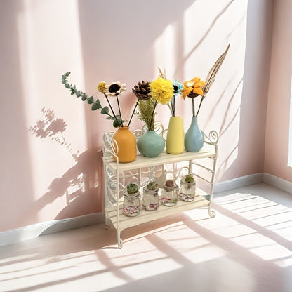 US Local Foldable Storage Rack, Metal, Wooden Storage Organizer, Suitable For Bedroom, Kitchen, Bathroom, Living Room, Garden Storage Shelf, White,Pink