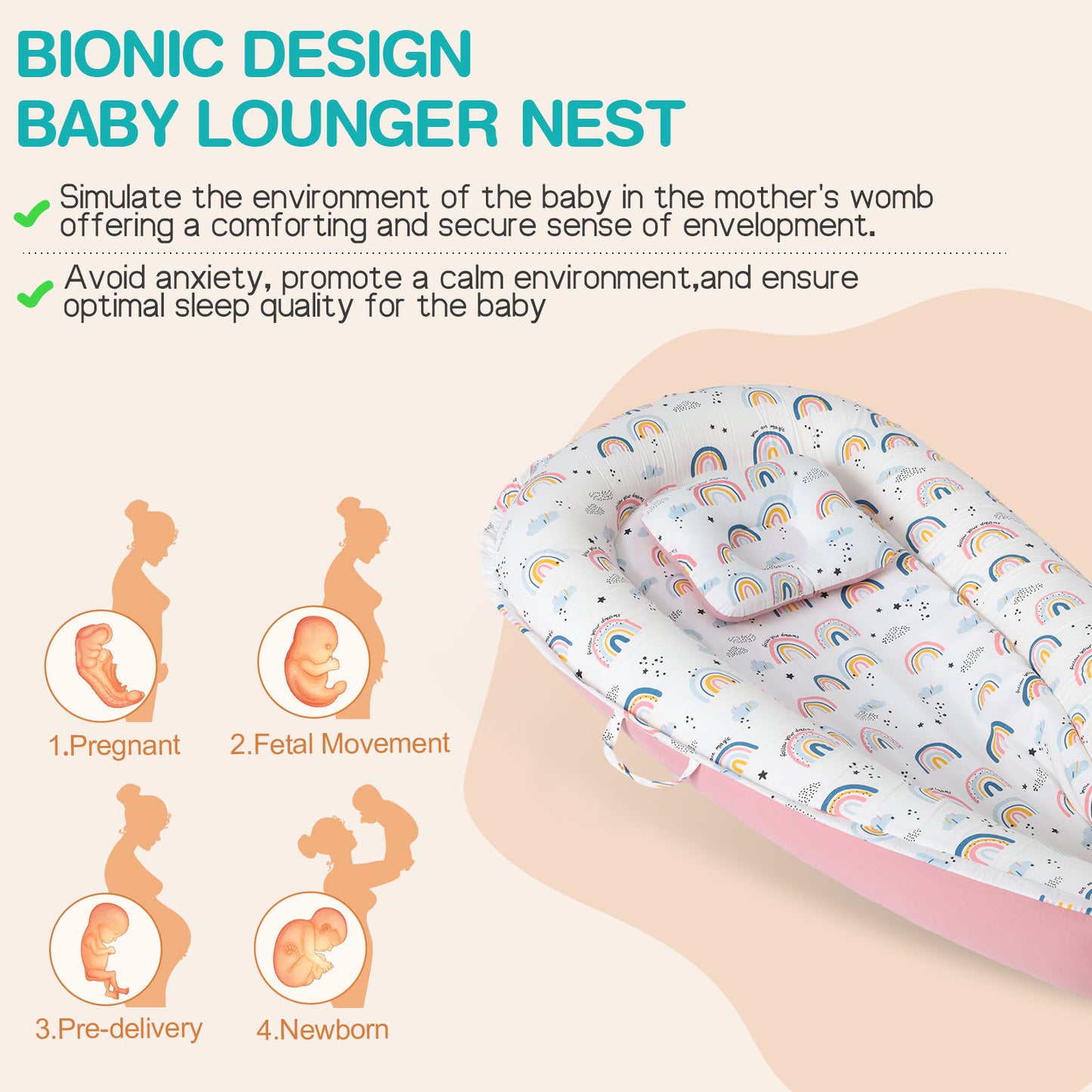 US Local Baby's Crib pure Cotton Sleeve , High-grade Memory Foam, Inner Core, Detachable, Easy To Clean, Easy To Carry
