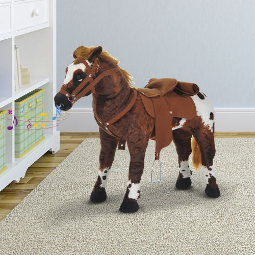 US Local Qaba Sound-Making Ride On Horse For Toddlers 3-5, With Neighing And Galloping Sound, Stuffed Animal Horse Toy For Kids With Padding, Soft Feel, Brown