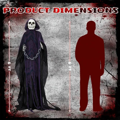 US Local 6ft Halloween Decorations Outdoor Life Size Animatronics Grim Reaper With Chain, Sound-Actived Party Decor With Creepy Sound , Scary Haunted House Props For Garden Yard Lawn