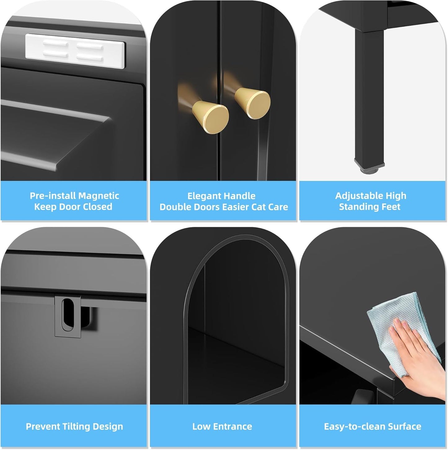 METAN Cat Litter Box Enclosure, Metal Cat Washroom Furniture With Barn Door, Pet House, Fit Most Of Litter Box,Black,Assembly Required