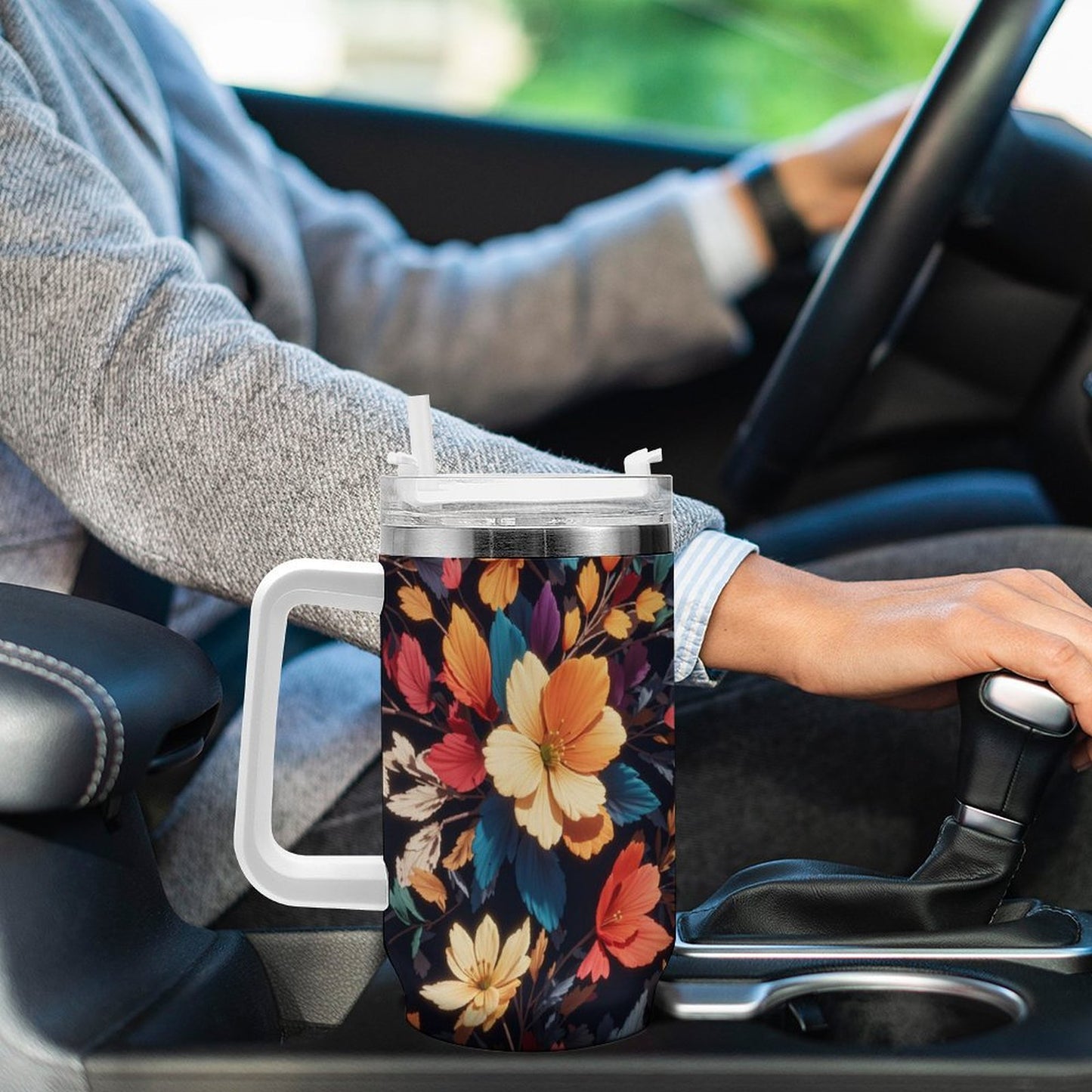 PHDT00222 POD US Local Tumbler 40 oz Large Capacity Car Cup 3D, Stereoscopic, Flower