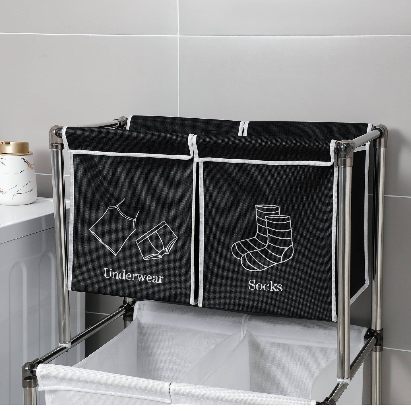 US Local 2 Tier Laundry Hamper Laundry Sorter With 4 Removable Bags For Organizing Clothes