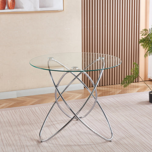 US Local Dining Table With Chrome Metal Leg And Tempered Glass,Modern Space Saving Kitchen Table For Living Room,chrome Color Metal Legs
