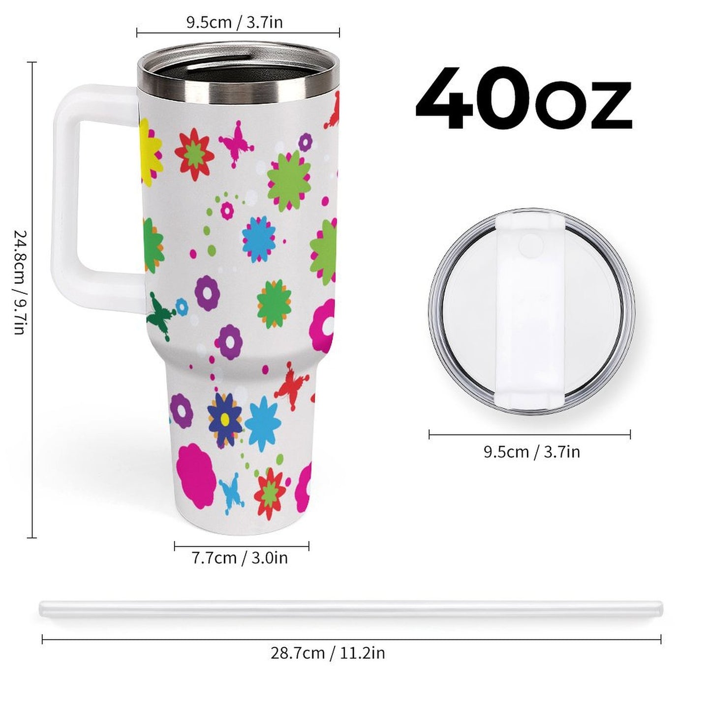 PHDT00498 POD US Local Tumbler 40oz Large Capacity Car Cup Texture, Flower