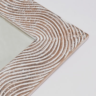 US Local Rustic White Solid Wood Handcarved Wave Design Rectangle Mirror Accent-36 X 72