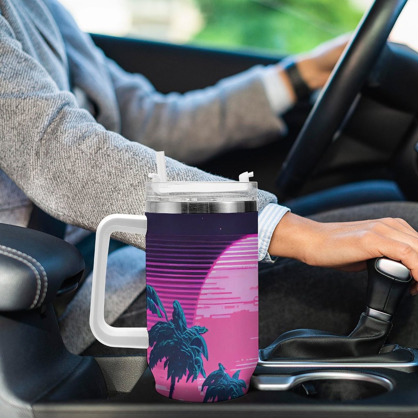 PHDT00217 POD US Local Tumbler 40oz Large Capacity Car Cup Pink, Sunset, Nature, Summer