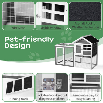 US Local House Type With Ladder Gray Fir Wood Chicken Rabbit Cage