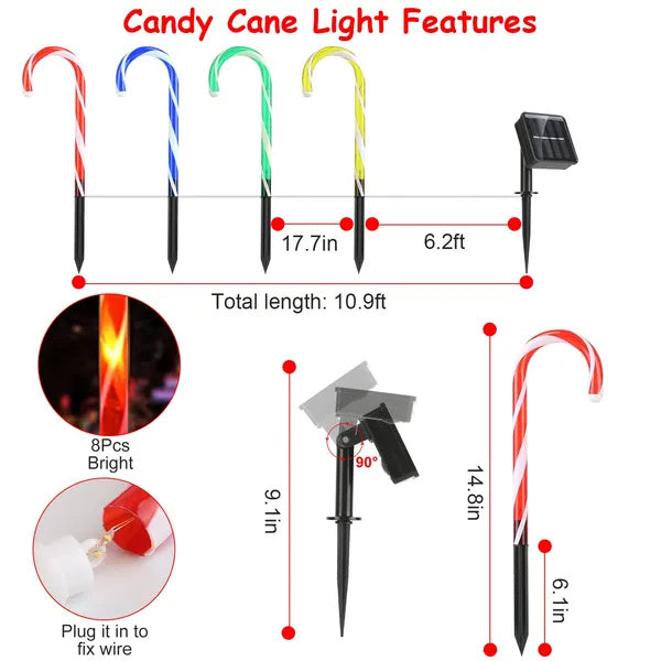 US Local Solar Christmas Candy Cane Light IP55 Waterproof Stake Light
