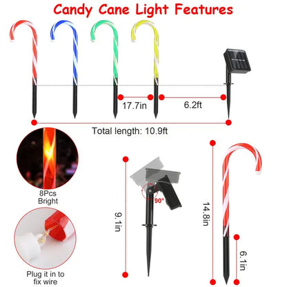 US Local Solar Christmas Candy Cane Light IP55 Waterproof Stake Light