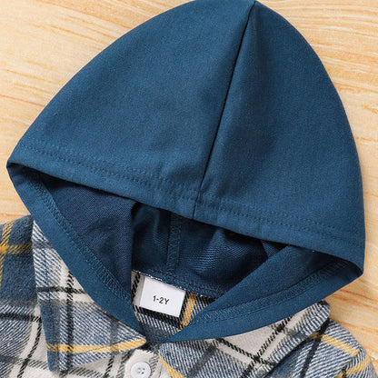 US Local Toddler Baby Boy Clothes Plaid Long Sleeve Hoodie Sweatshirt & Pants 2pcs Boys Outfit Set