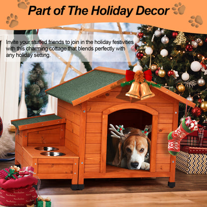 US Local 88x106x77cm Green Asphalt Roof Golden Red Main Body Fir House Type Cat And Dog House